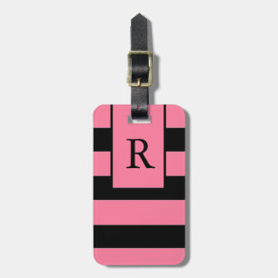 ÉTIQUETTE À BAGAGE RAYURES NOIRES ROSES CHICS DE LUGGAGE/GIFT TAG_241
