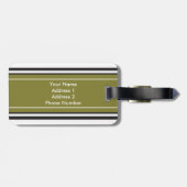 Étiquette À Bagage Rayures personnalisées de noir de vert olive de (Dos horizontal)