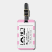 ÉTIQUETTE À BAGAGE RAYURES ROSES GIRLY DE BAGAGE DRÔLE DE MOUSTACHE (Devant Vertical)
