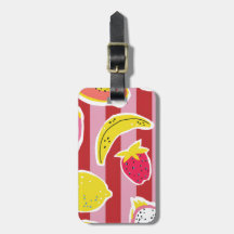 rayures rouges et roses avec des fruits tropicaux