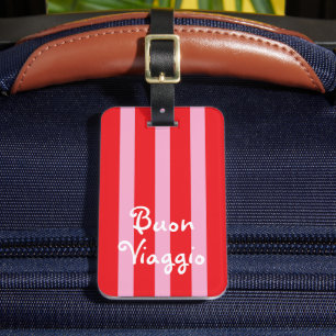 Étiquette À Bagage Rayures rouges et roses vives Buon Viaggio