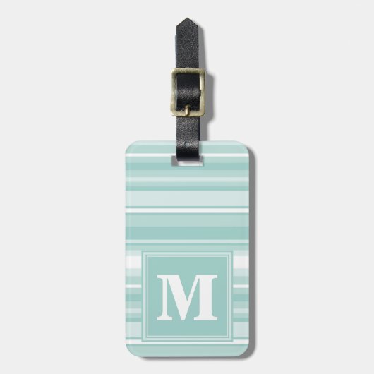 Étiquette À Bagage Rayures vert menthe monogramme (Devant Vertical)