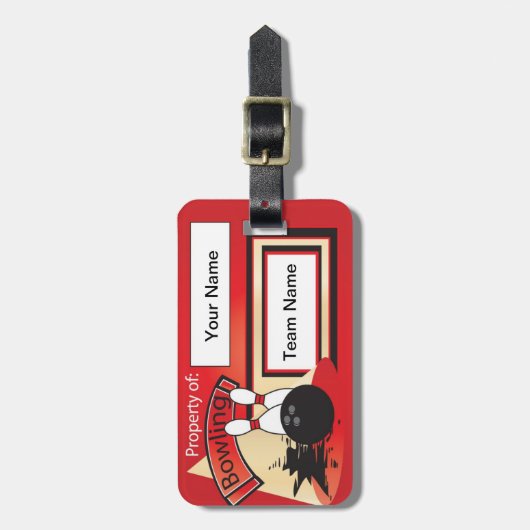 Étiquette À Bagage Red Bowling Pins et 🎳 | Bowler (Devant Vertical)