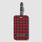 Étiquette À Bagage Red Buffalo Plaid Nom personnalisé (Devant Vertical)