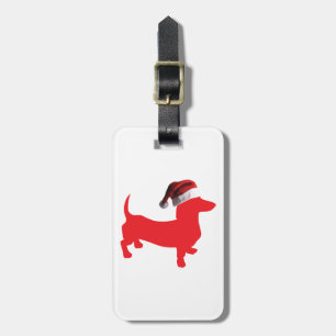 Étiquette À Bagage Red-Doxie—Et-Père Noël-Casquette