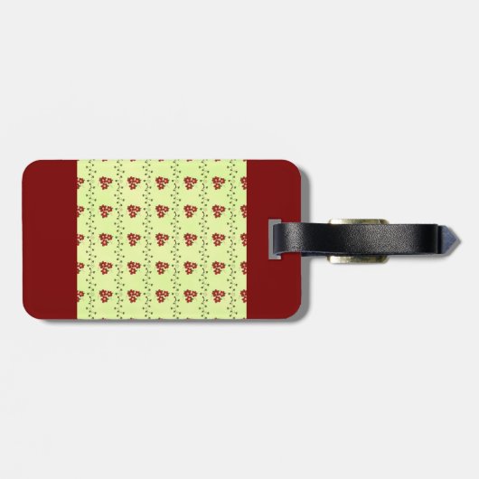 Étiquette À Bagage Red Floral Vine Pattern on Light Green (Dos horizontal)