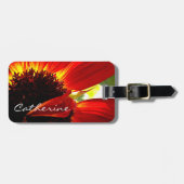 Étiquette À Bagage Red gerbera marguerite photo personnalisée script  (Devant horizontal)