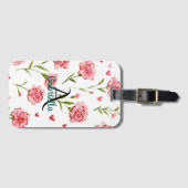 Étiquette À Bagage Red Hearts Flowers Monogram Name (Devant Horizontal)