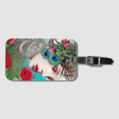 Étiquette À Bagage Red Lips et Rose Peacock Abstrait (Devant Horizontal)