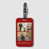 Étiquette À Bagage Red Modern Script 2 Photo Collage (Devant Vertical)