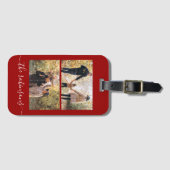 Étiquette À Bagage Red Modern Script 2 Photo Collage (Devant Horizontal)