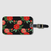 Étiquette À Bagage Red Roses, Black Background, (Devant Horizontal)