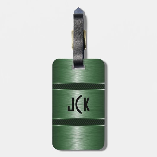 Étiquette À Bagage Regarder en aluminium brossé métallisé vert monogr (Dos Vertical)