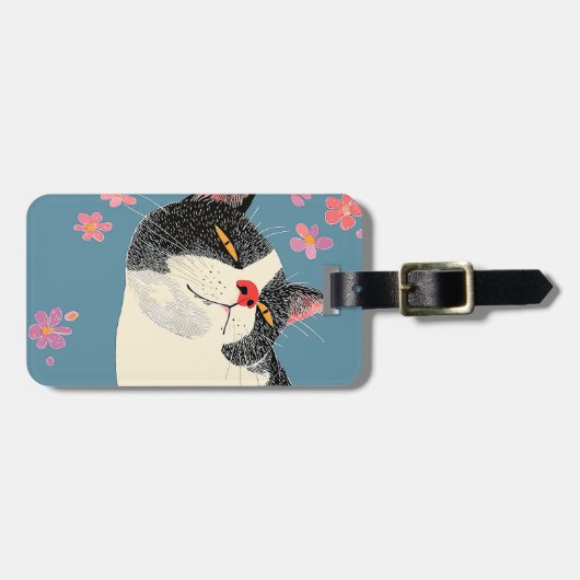 Étiquette À Bagage Relaxed Black and White Cat (Devant horizontal)