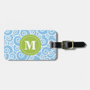 Étiquette À Bagage Remous Monoagram de bleu et de vert de chaux