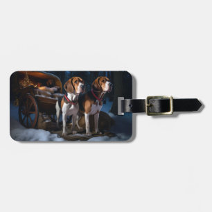 Étiquette À Bagage Renard américain anglais Snowy Sleigh Noël