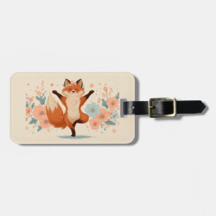 Étiquette À Bagage Renard heureux avec des fleurs – Jolie illustratio