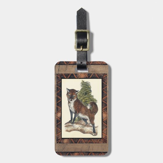 Étiquette À Bagage Renard rustique sur un tronc d'arbre (Devant Vertical)