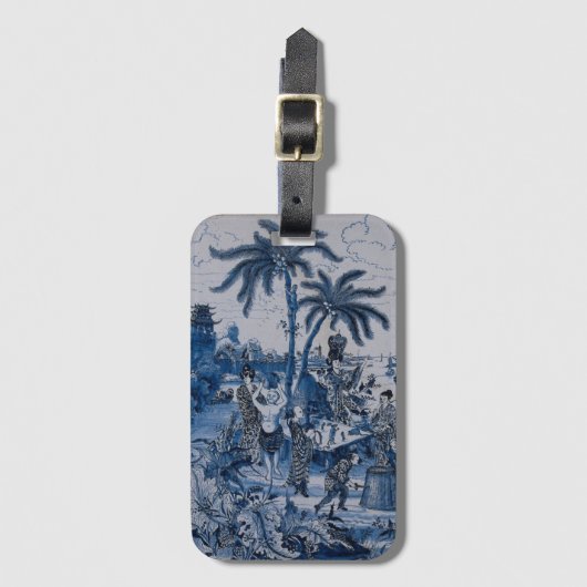 Étiquette À Bagage Repro Chinoiserie Delft Carrelage bleu et blanc (Devant Vertical)
