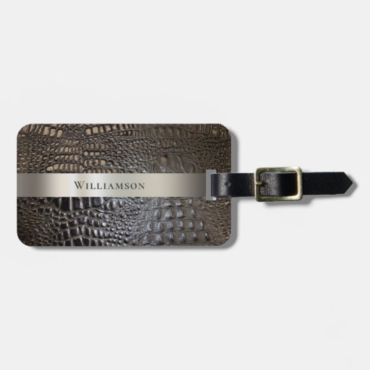 Étiquette À Bagage Reptile ivoire Brown en cuir numérique en titane m (Devant horizontal)