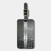 Étiquette À Bagage Reptile noir en cuir numérique en métal argenté (Devant Vertical)