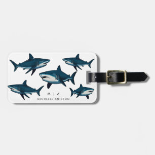 Étiquette À Bagage Requin bleu Monogramme personnalisé