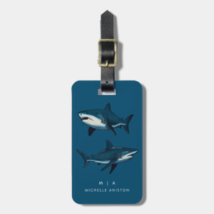 Étiquette À Bagage Requin bleu Monogramme personnalisé