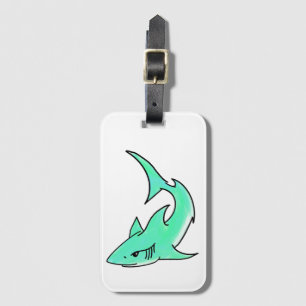 Étiquette À Bagage requin souriant de dessin animé bleu vert océan an