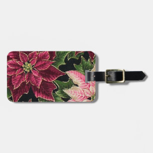 Étiquette À Bagage Rétro 50s Poinsettia Bordeaux Rose