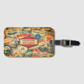 Étiquette À Bagage Retro Airline Style Custom Name Travel Stamps (Devant Horizontal)