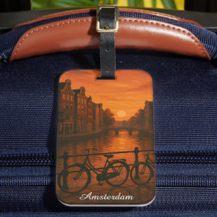 Étiquette À Bagage Retro Amsterdam Pays-Bas Grachten Sunset Glow