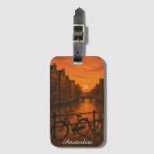 Étiquette À Bagage Retro Amsterdam Pays-Bas Grachten Sunset Glow (Devant Vertical)