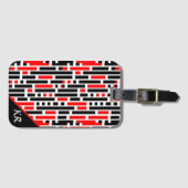 Étiquette À Bagage Retro Art Déco Rouge Noir Abstrait Motif Monogramm (Devant Horizontal)