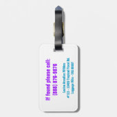 Étiquette À Bagage Rétro bleu tropical et pourpre de rose de fleurs (Dos Vertical)