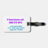 Étiquette À Bagage Rétro bleu tropical et pourpre de rose de fleurs (Dos horizontal)