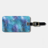 Étiquette À Bagage Retro Blue Disco Mirror | Monogramme (Devant horizontal)