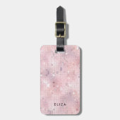 Étiquette À Bagage Retro Blush Pink Disco Mirror | Monogramme (Devant Vertical)