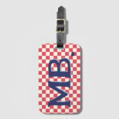 Étiquette À Bagage Retro Checkerboard À damiers Motif rouge bleu (Devant Vertical)