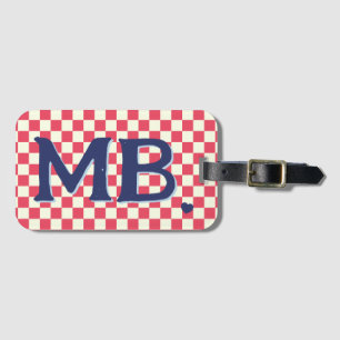 Étiquette À Bagage Retro Checkerboard À damiers Motif rouge bleu