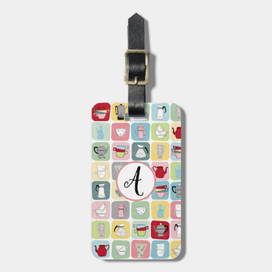 Étiquette À Bagage Retro Coffee Pots and Cups (Devant Vertical)