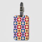 Étiquette À Bagage Retro Cute colorful Flowers Pattern  (Devant Vertical)