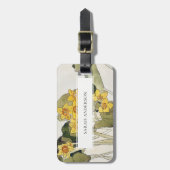 Étiquette À Bagage Retro Elegant Rustique Jaune Vert Daffodile Floral (Devant Vertical)