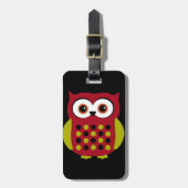 Étiquette À Bagage Rétro hibou en rouge (Devant Vertical)