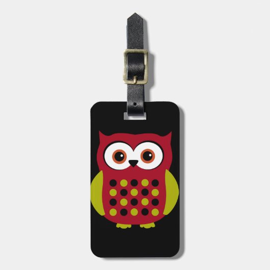Étiquette À Bagage Rétro hibou en rouge (Devant Vertical)