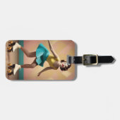 Étiquette À Bagage Retro Lady Roller Patinage En Arrière, (Devant horizontal)