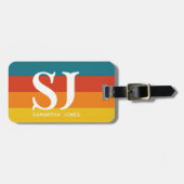 Étiquette À Bagage Retro les années 70 Arc-en-ciel Gras Stripes Initi (Devant horizontal)