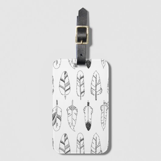 Étiquette À Bagage Rétro motif inspiré de plume (Devant Vertical)