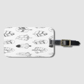 Étiquette À Bagage Rétro motif inspiré de plume (Devant Horizontal)