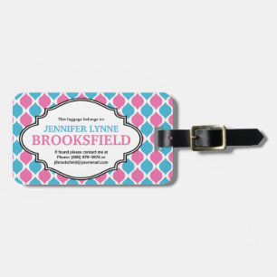Étiquette À Bagage Rétro motif rose et bleu de mod personnalisé