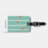 Étiquette À Bagage Rétro Orange Birds on Birch Trees (Devant horizontal)